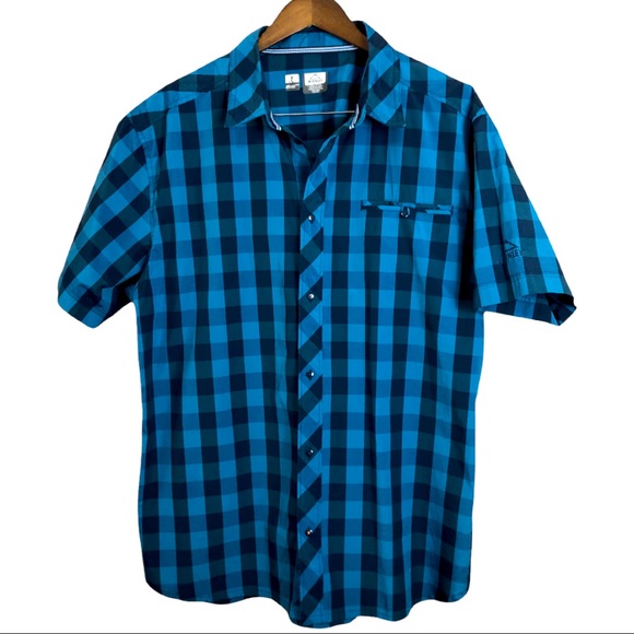 McKINLEY Black and Blue Checkered Plaid Short Sleeve Button Up Shirt  XX-Large - Picture 1 of 7